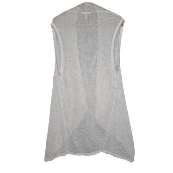 Eileen Fisher 100% Organic Linen Knit Sleeveless Open Front White Cardigan - Picture 3 of 7